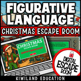 Christmas figurative language digital escape room cover, grades 3–6 ELA