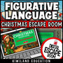 Christmas figurative language digital escape room cover, grades 3–6 ELA