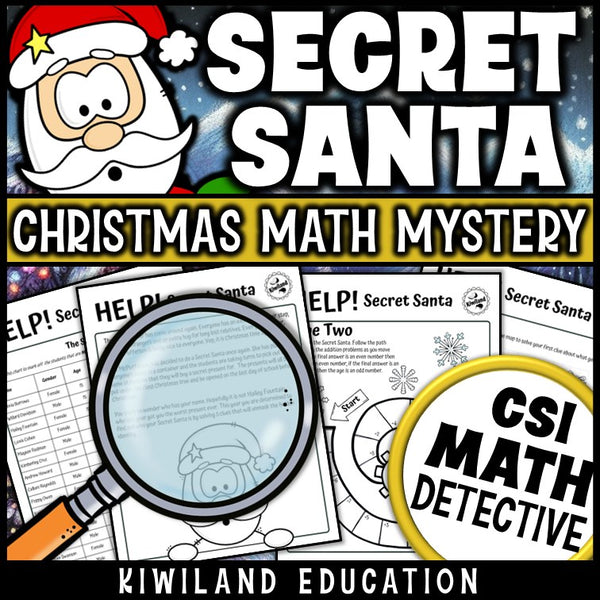 Christmas math mystery clue pages with addition, subtraction, and coordinates