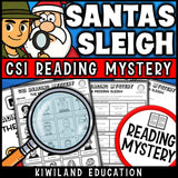 Christmas reading mystery comprehension questions worksheet with suspect line-up