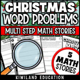 Christmas addition subtraction multiplication division word problem worksheets - printable December math centers activity grades 4-5