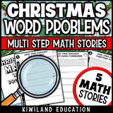 Christmas multi-step math word problem sample story worksheet grade 5 - festive real-world math stories with bonus questions