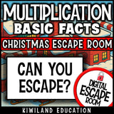 No-prep Christmas multiplication times tables escape room activity
