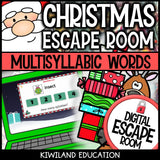 Multisyllabic Words Christmas digital escape room for Grades 2-4