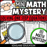 Christmas one-step equations math mystery worksheet sample page