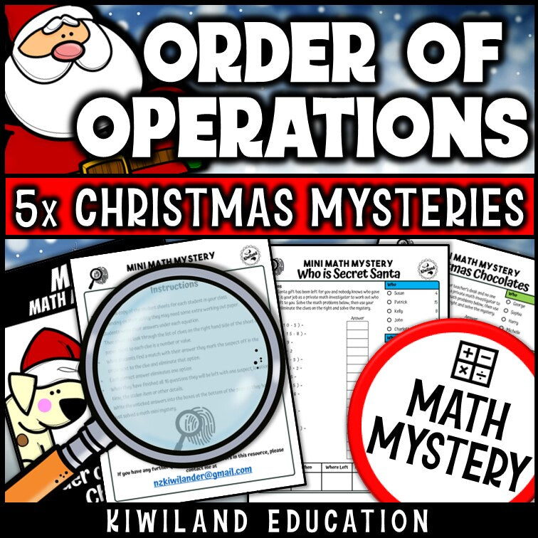 Christmas order of operations math mystery worksheet sample page