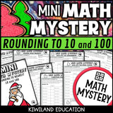Christmas rounding to the nearest 10 and 100 math mystery worksheets cover
