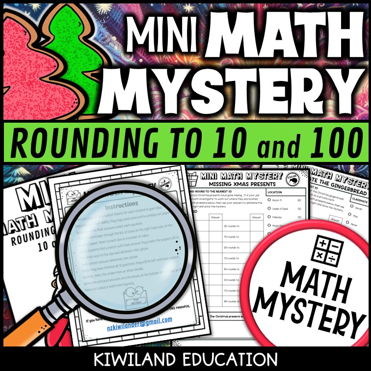 Christmas rounding math mystery worksheet sample page
