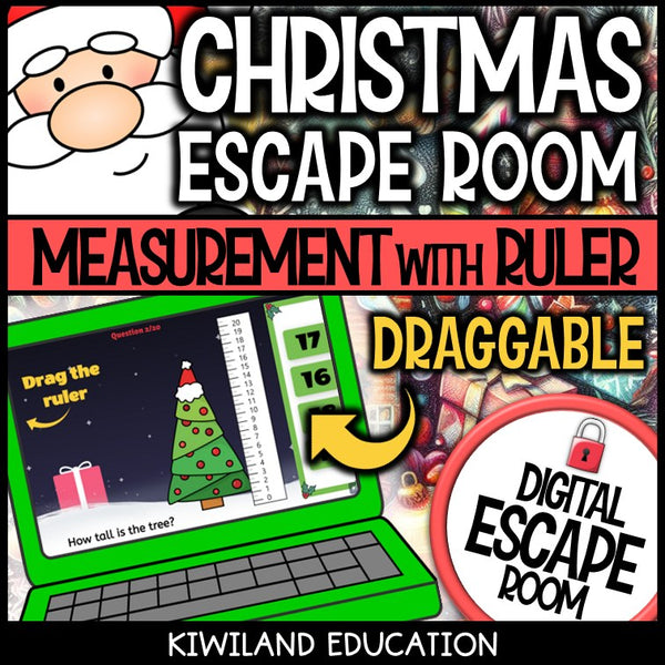 Ruler Measurement Christmas Trees digital escape room for Grades 2-4