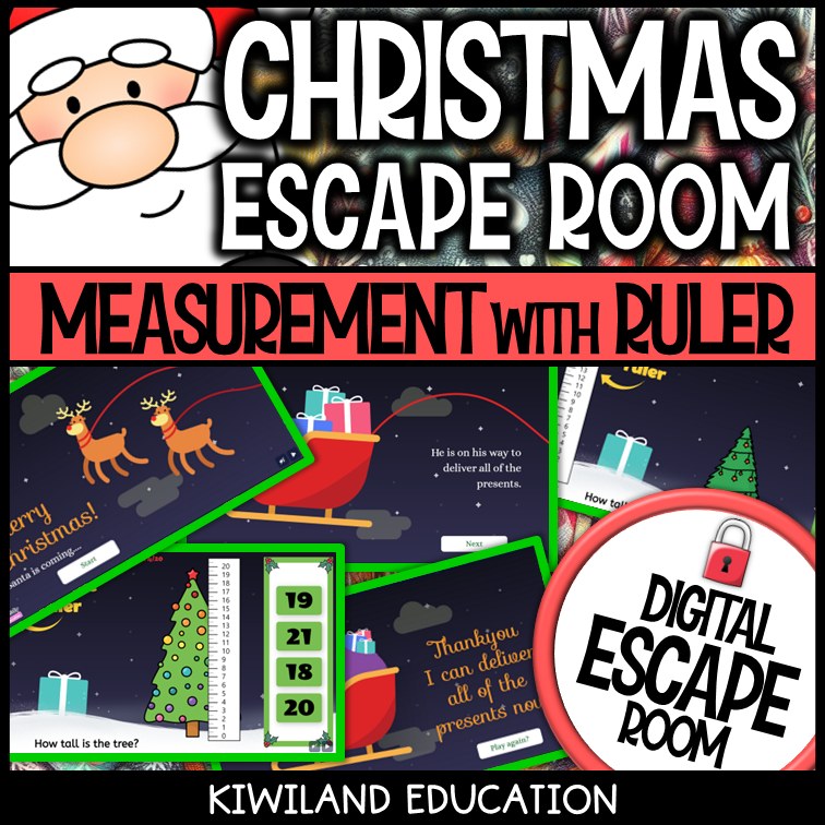 Christmas ruler measurement escape room puzzle screen