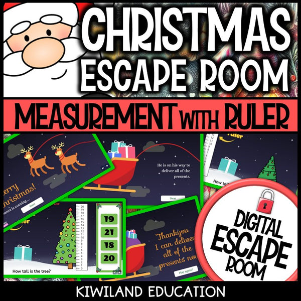 Christmas ruler measurement escape room puzzle screen