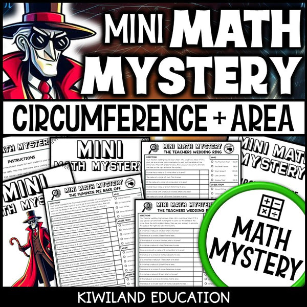 Circumference and area of a circle math mystery worksheets cover