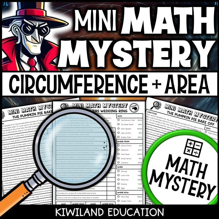 Circumference and area of a circle math mystery worksheet sample page