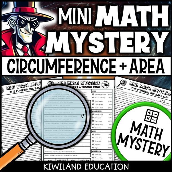 Circumference and area of a circle math mystery worksheet sample page