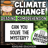 No-prep climate change reading comprehension worksheet with answer key for Earth Day