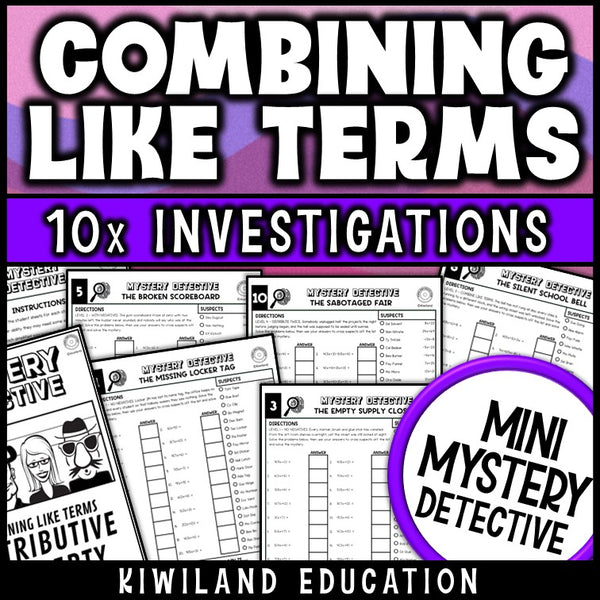 Combining like terms and distributive property worksheets mystery detective