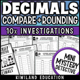 Comparing and rounding decimals worksheets for 4th grade math, ten no prep printable detective cases where students compare decimals and cross suspects off the list