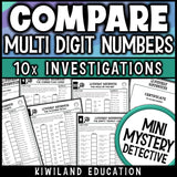 Comparing multi-digit numbers math activities with greatest and least of three and expanded form, plus a detective certificate of achievement