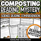Composting reading mystery comprehension activity cover for grades 3-6