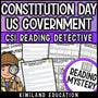 Constitution Day reading comprehension passage and questions CSI detective mystery cover, grades 4-6