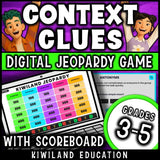 Context clues digital Jeopardy game cover, ELA vocabulary review for grades 3–6