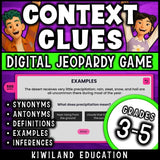 Whole-class context clues Jeopardy board with categories and point values