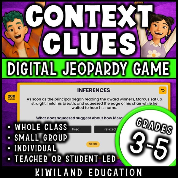 No-prep ELA vocabulary review game show with built-in scoreboard
