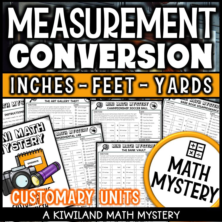 Converting customary units of length math mystery worksheets cover