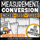 Converting customary units of length math mystery worksheets cover