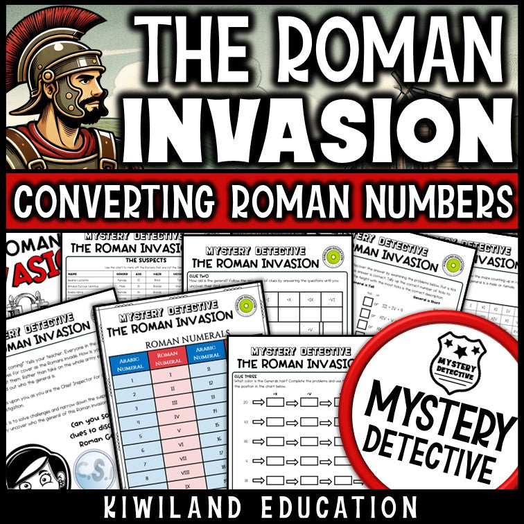 Converting roman numerals mystery detective worksheets