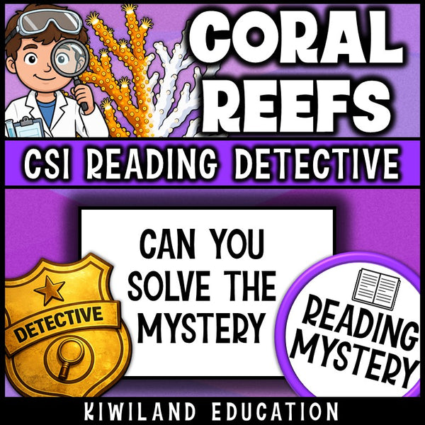 Coral reefs science reading detective mystery printable for ocean ecosystem units