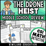 Middle school math review CSI Math Mystery for 6th, 7th and 8th grade integers and equations