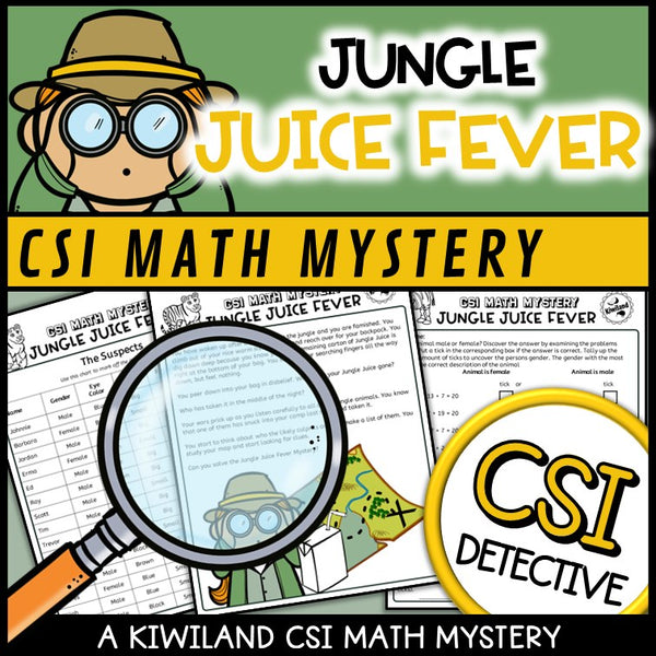 CSI Math Mystery suspect elimination page for addition and subtraction - Jungle