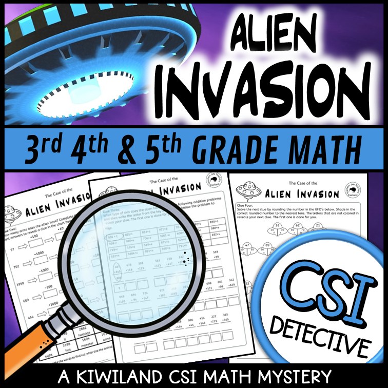 CSI Math Mystery suspect elimination page for multiplication and division - Alien Invasion