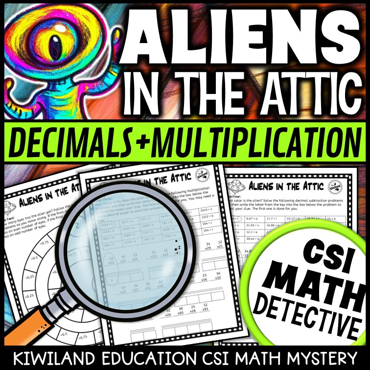 CSI Math Mystery suspect elimination page for decimals - Aliens in the Attic