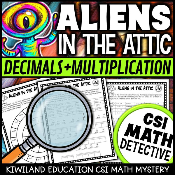 CSI Math Mystery suspect elimination page for decimals - Aliens in the Attic