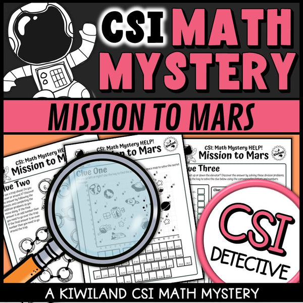 CSI Math Mystery room elimination page for multiplication and division - Mission to Mars