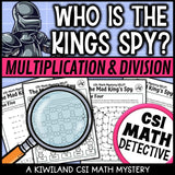 CSI Math Mystery suspect elimination page for multiplication and division, Grades 4-5