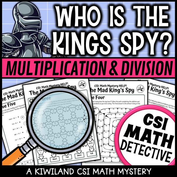 CSI Math Mystery suspect elimination page for multiplication and division, Grades 4-5