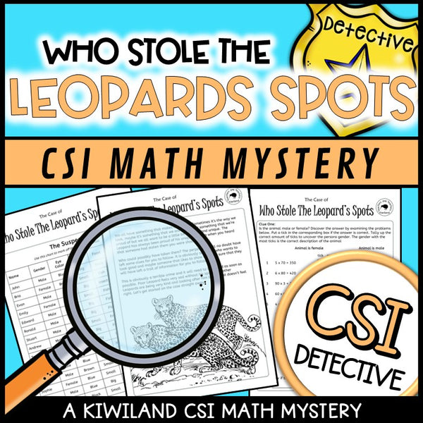 CSI Math Mystery suspect elimination page for multiplication and division - Leopard's Spots