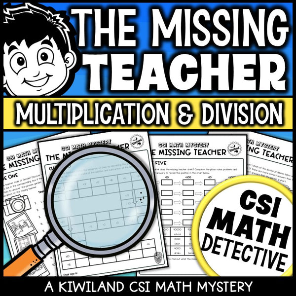 CSI Math Mystery suspect elimination page for multiplication and division - The Missing Teacher