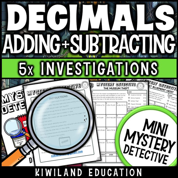 Decimal addition subtraction mystery detective elimination