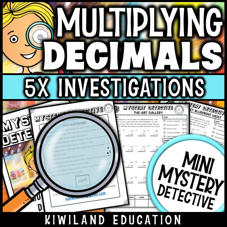 Decimal multiplication practice detective cases