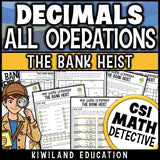 Decimal operations CSI Math Mystery worksheets to add, subtract, multiply and divide decimals