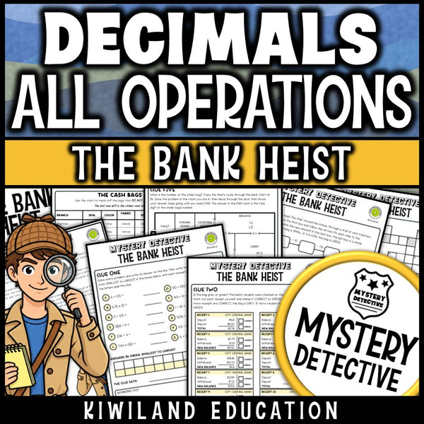 Decimal operations mystery detective add subtract multiply divide decimals worksheets