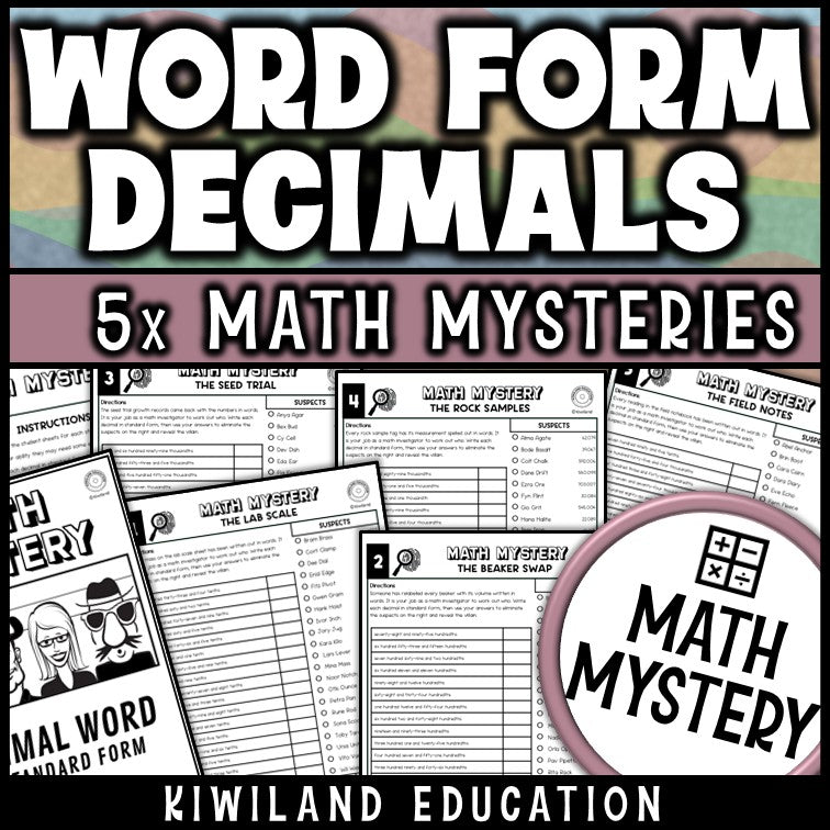 Decimal word form to standard form math mystery worksheets for 5th grade