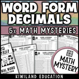 Decimal word form to standard form math mystery worksheets for 5th grade