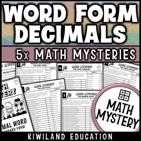 Decimal word form to standard form math mystery worksheets for 5th grade