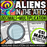 Decimals clue worksheet pages - Aliens in the Attic math mystery