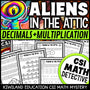 Decimals and multiplication CSI Math Mystery cover - Aliens in the Attic, Grades 4-6 printable PDF